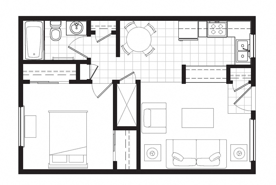 Floor plan for 1 bed, 1 bath, 546 sqft